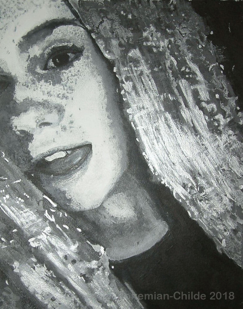 Original metallic acrylic girl painting,