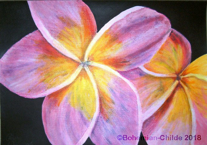 Original acrylic pink frangipani panting,