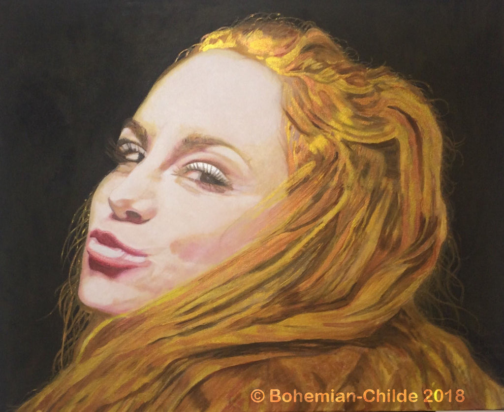 Original metallic acrylic redhead painting,