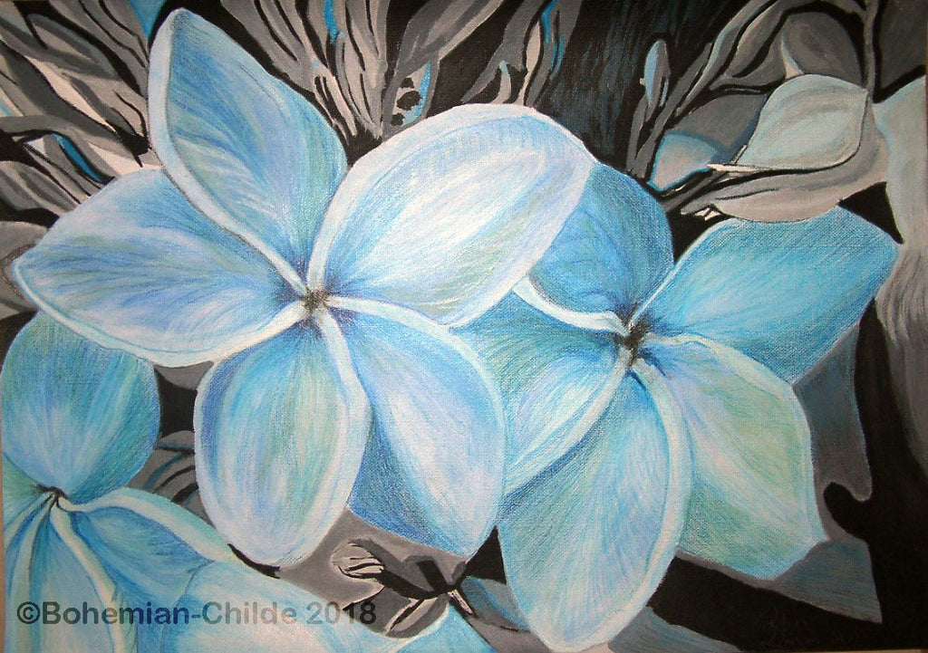 Original acrylic blue frangipani panting,